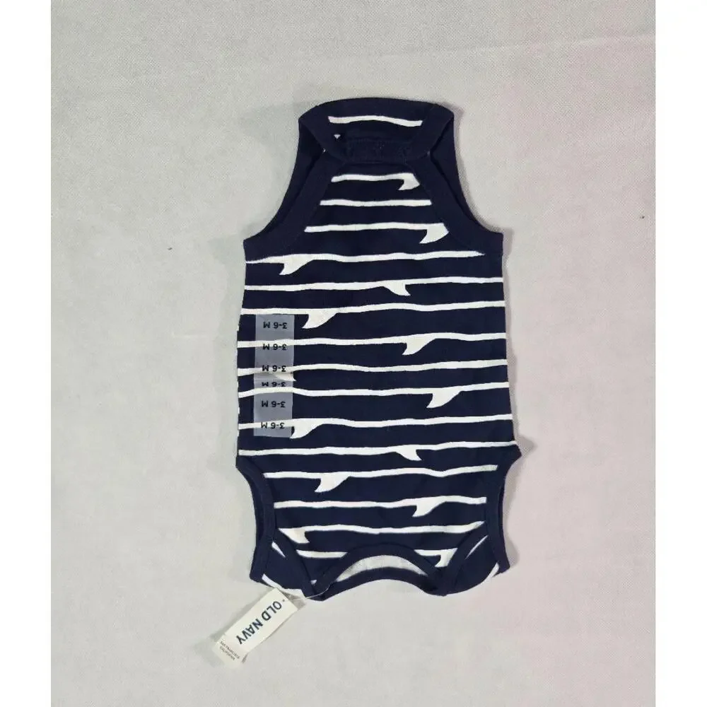 Old Navy Navy Blue Shark Fin Pattern Sleeveless Bodysuit‎ Size 12-18 Months